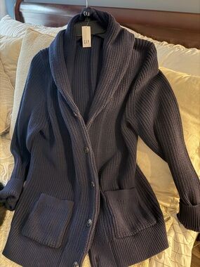 GAP Women's Navy Shawl Collar Button-Front Cardigan Sweater